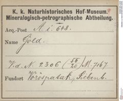 Etiketten zu Gold (NHMW-MIN-Ai648)